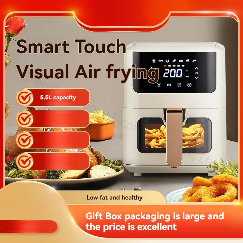 New 110-240V Household Air Fryer Large Capacity Electric Fryer Oven All-in-one Machine 5.5L Visual Intelligent Cooking Machine view 5