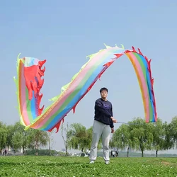 3D Rainbow Color Ribbon Streamer with Handstick Travel Bag Washable Silk Dragon Poi For Kids & Adults Outdoor Flinging Fitness