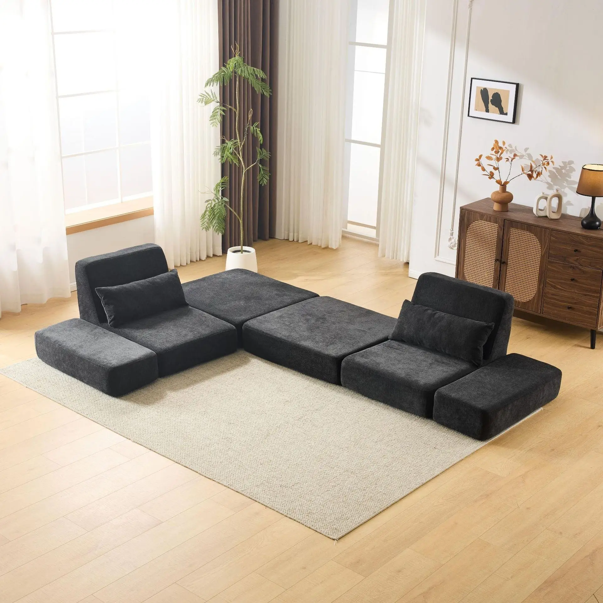 Modern Vacuum Compressed Fabric Set Sectional Modular Sofa With Sponge Filling For Living Room Apartment Hotel Bedroom