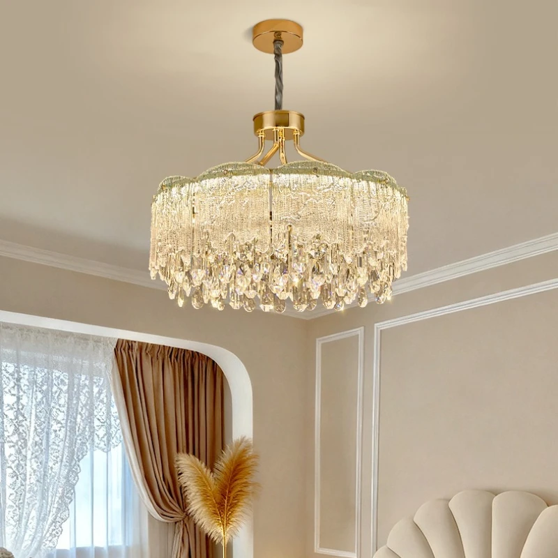 French Luxurious Ceiling Fan Lamps Living Dining Room High-end Atmosphere Crystal Ceiling Fan Lights Bedroom Kitchen Table Villa
