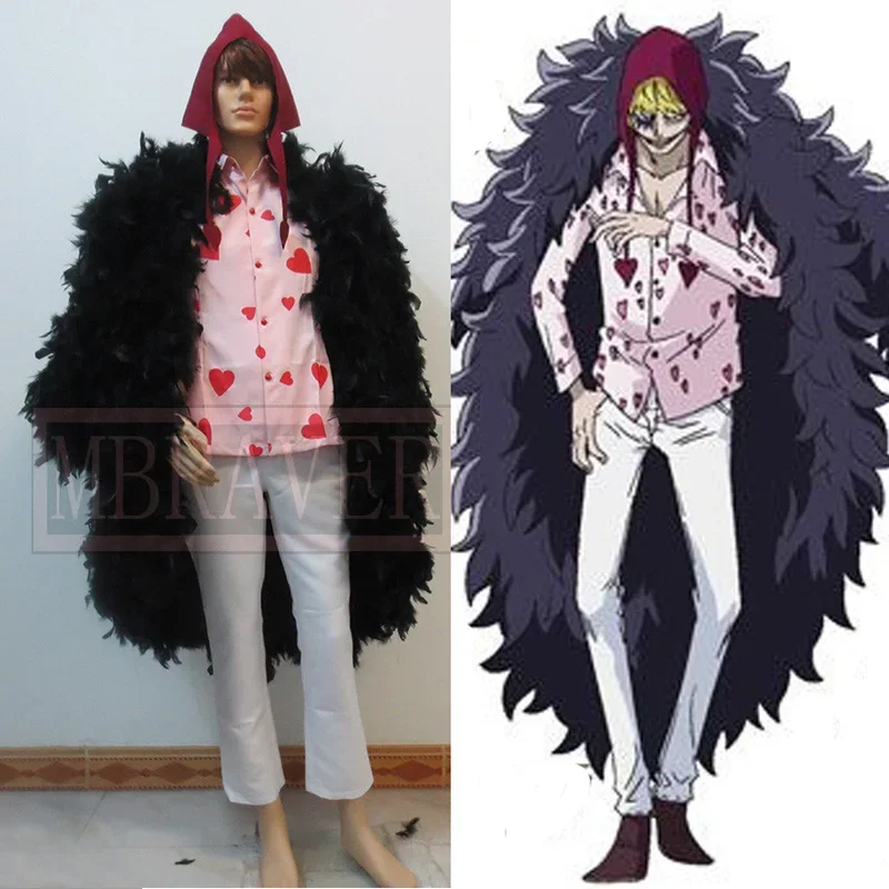 Donquixote Rosinante Corazon Cosplay Costume Feather Coat Shirt Pants Hat Custom Made Any Size