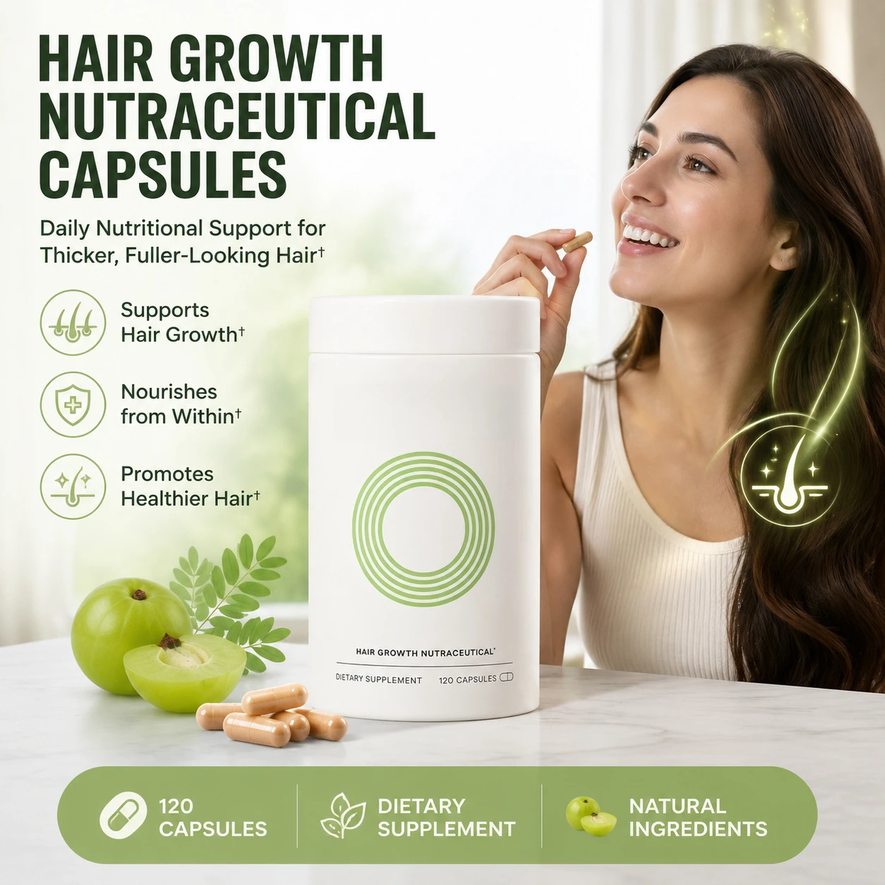 Biotin Hair Wellness Capsules with Saw Palmetto Horsetail and Nettle Botanical Blend for Daily Hair Support, 120 Veg Capsules