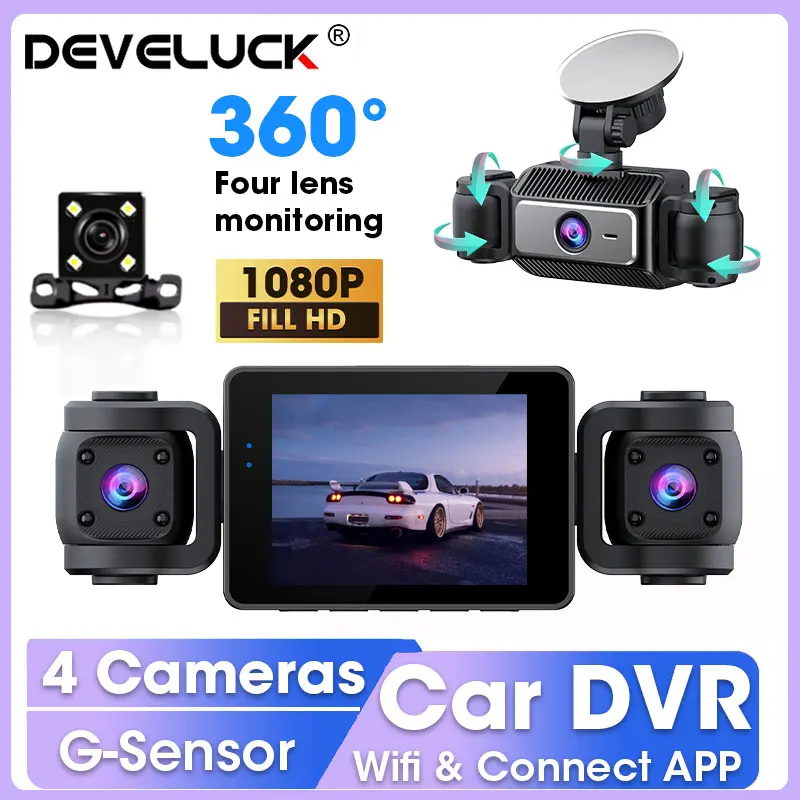 

Develuck HD 1080P Mini Car DVR 4 Channel Dash Cam for Cars Video Recorder Dash Camera Video Recorder Night Vision Remote Control