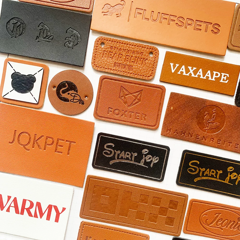 personalized leather label for jeans clothing labels leather custom logo sewing label with brand logo view 6