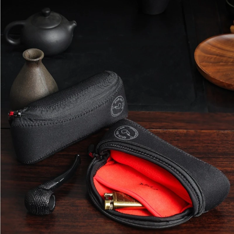

Simple Pipe Bag with 2 External Storage Buckets Portable Fabric Zipper Pipe Storage Bag Smoking Accessories for Men