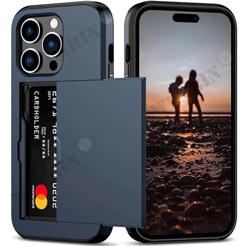 Case For iPhone 15 Pro Max 14 13 11 Pro Holder Heavy Duty Protective Dual Layer Shockproof Hidden Card Slot Slim Wallet Cover