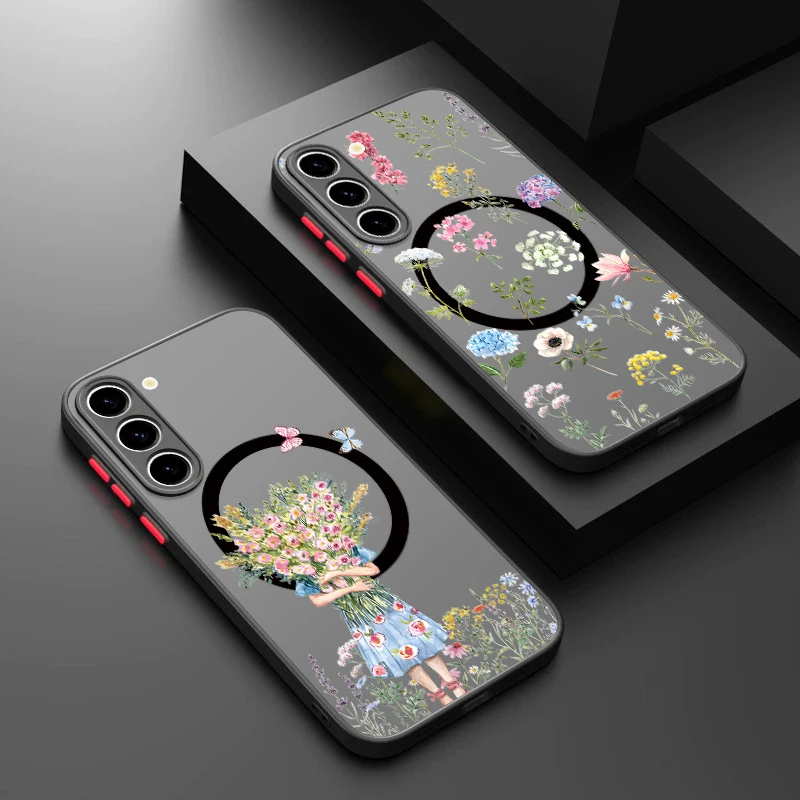 Schöne Blumen Magnetische Handyhülle für Samsung Galaxy S26 S25 S24 Ultra Plus S24 S25 FE A17 A37 A56 A55 A36 A16 Acryl-Cover