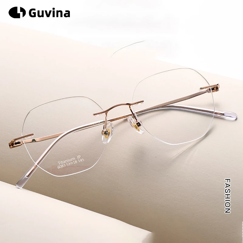 

New Featherlight Titanium Rimless Eyeglass Prescription Ready Blue Light Protection Optical Women Men Polygonal Eyeglass Frames