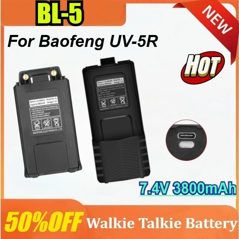 

For Baofeng UV-5R Walkie Talkie Battery long/short style 3800mAh Li-ion Battery Type-C Charger BL-5 For UV-5RE Two Way Radio