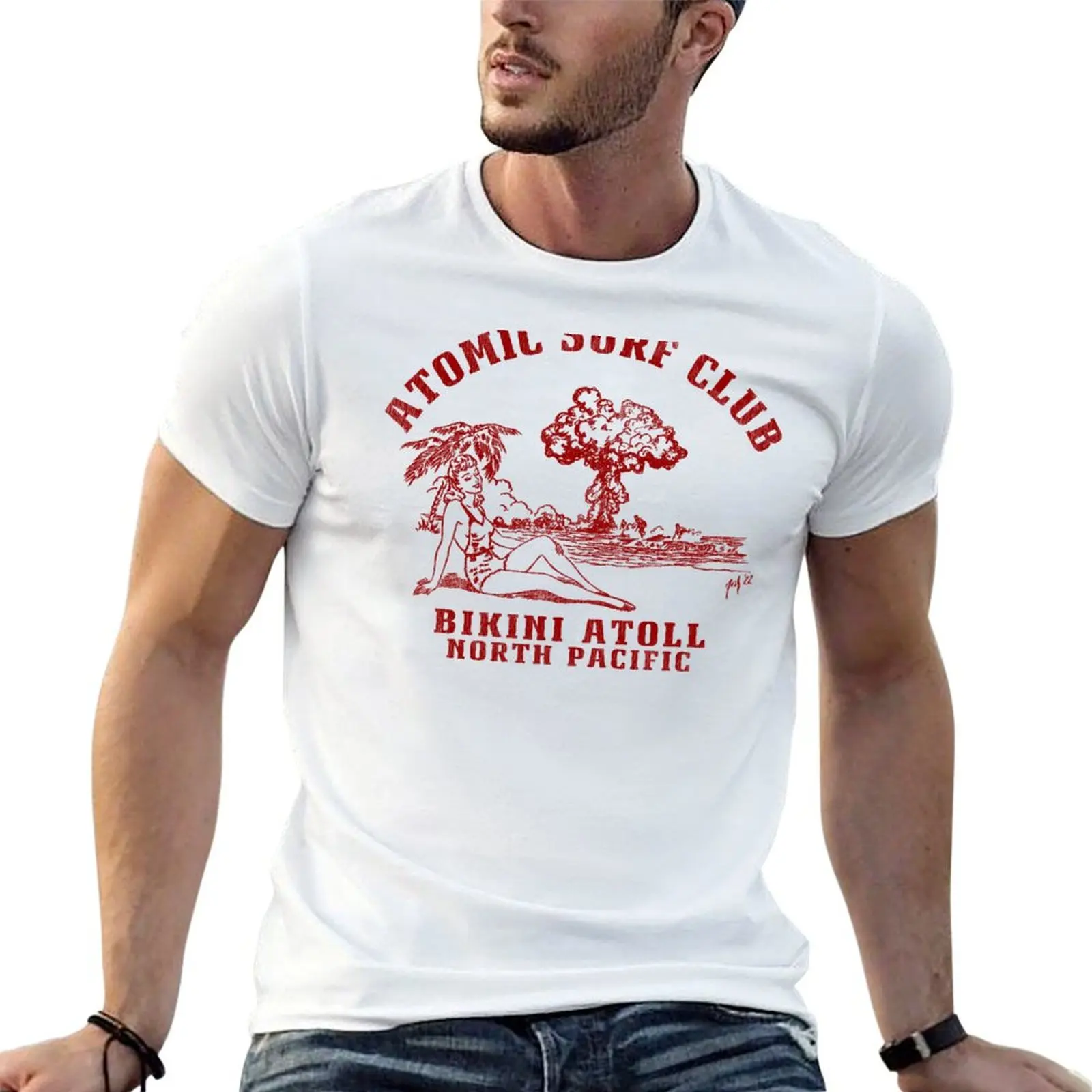 Camiseta Bikini Atoll Pin Up Souvenir Surf de los años 50, camisetas g man para hombre, paquete de camisetas blancas para hombre