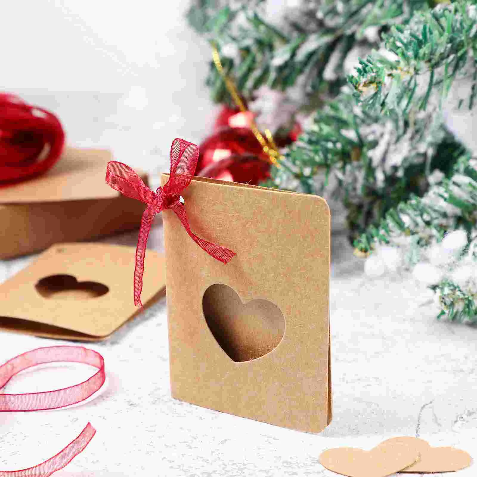 50 Pcs Foldable Tags Hollow Heart Shape Kraft Paper Jam Lable for Wedding Birthday Decoration with Red Rope