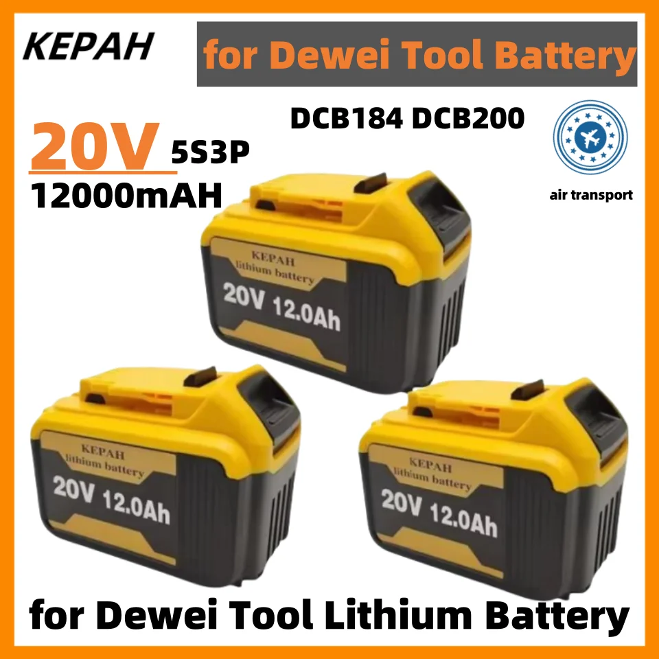 

5S3P DCB200 20V 12000mAh Lithium Rechargeable Battery For Dewalt 18V DCB184 DCB200 DCB182 DCB180 DCB181 DCB182 DCB201 DCB206