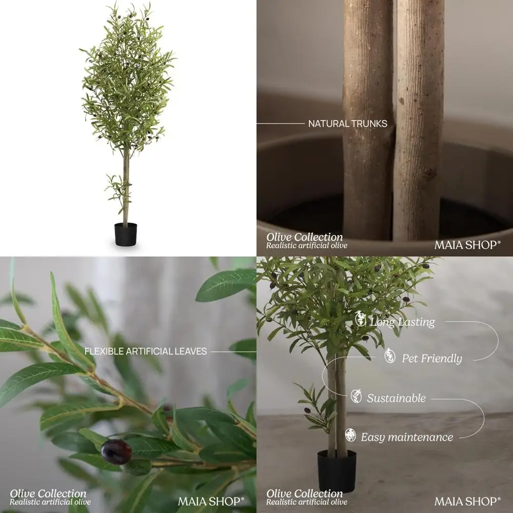 

Realistic 5-Foot Indoor Olive Tree for Home, Apartment, or Office - Lifelike Artificial Plants for Living Room and Kitchen Decor