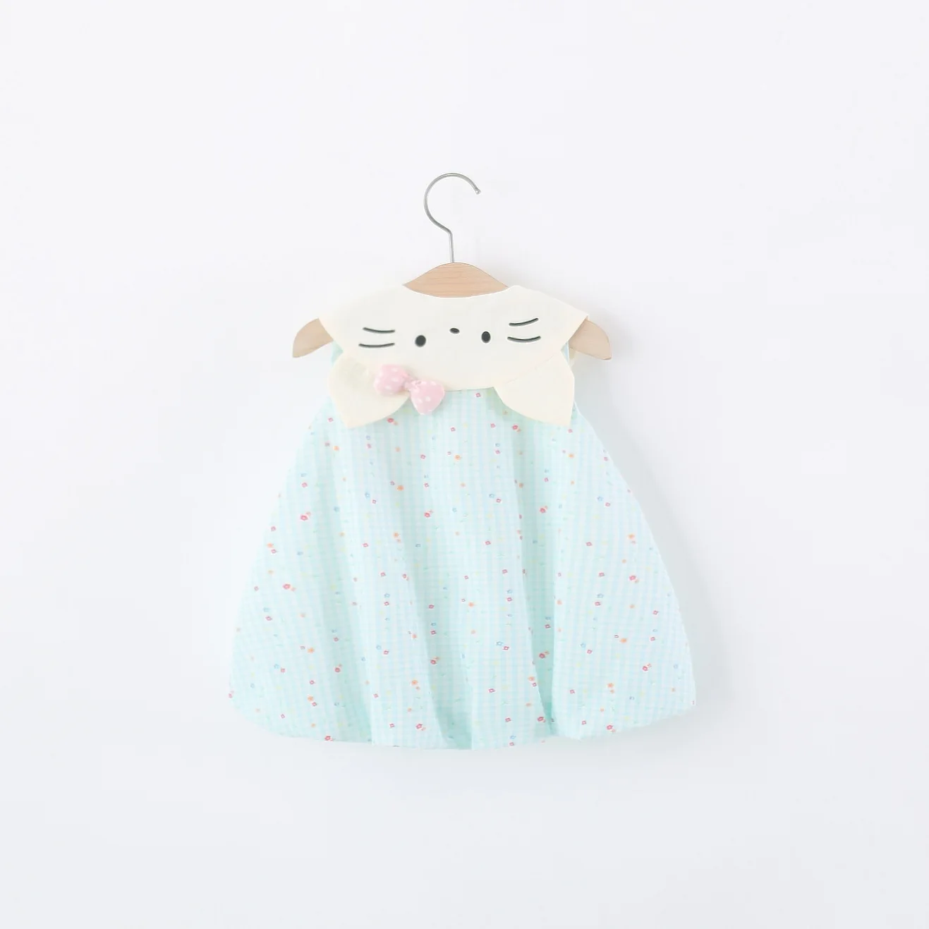 Summer New Cute Cat Baby Girl Dress Sweet Checkered Flower Children'S Clothing (9 Months -4 Years Old)