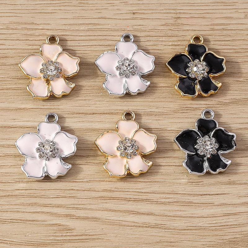 10pcs 19x23mm Cute Enamel Crystal Sakura Flower Charms Pendants for Jewelry Making Earrings Bracelets Necklace DIY Crafts Supply