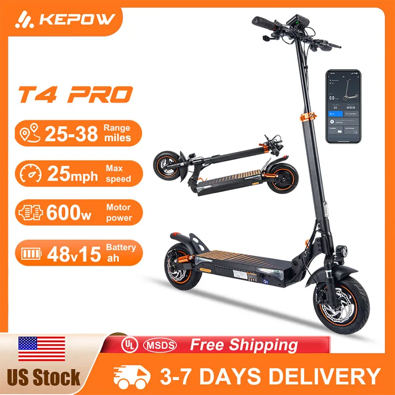 

Kepow 25-38 Miles 48v 15ah Electric Scooter Long Range 800w Motor Adult Foldable 25mph Max Speed Scooter 10-Inch Tire Escooter T4pro