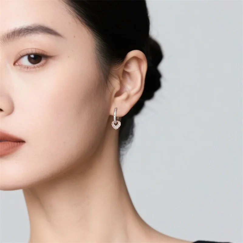 New Original 925 Sterling Silver Hoop Earrings Rose Gold Color Zircon Studs Earring For Women Luxury Wedding Engagement Gift
