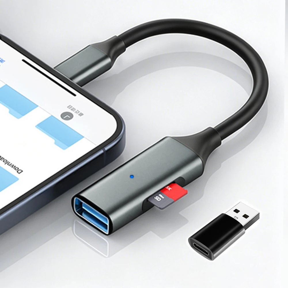 2 In1 OTG Adapter Type C to USB TF Card Reader Multifunctional OTG Data Cable Converter For IPhone15 14 Samsung USB C to Type C