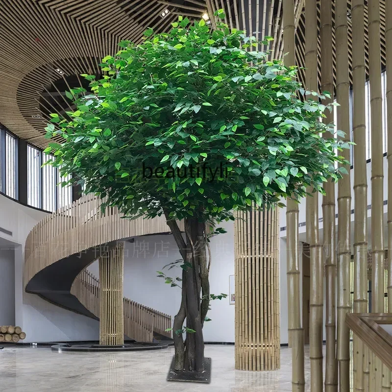 Large Customized Fake Trees Shopping Mall Modeling Fake Banyan Interior Decoration Solid Wood Simulation Tree