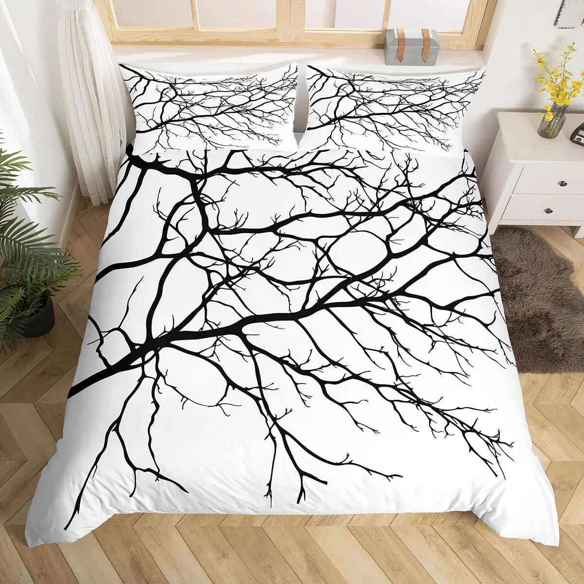 Botanical Tree Duvet Cover Set Full Queen Smoky Mountain Bedding Set Natural Scenery Comforter Cover Rustic Country Quilt Cover