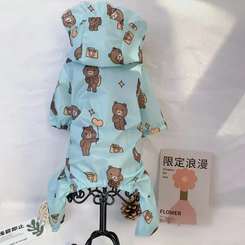 Dog Spring and Summer Four-Legged Raincoat Light Printed Waterproof Non-Wet Fur Rainy Season Dog Walking Teddy Bichon Raincoat