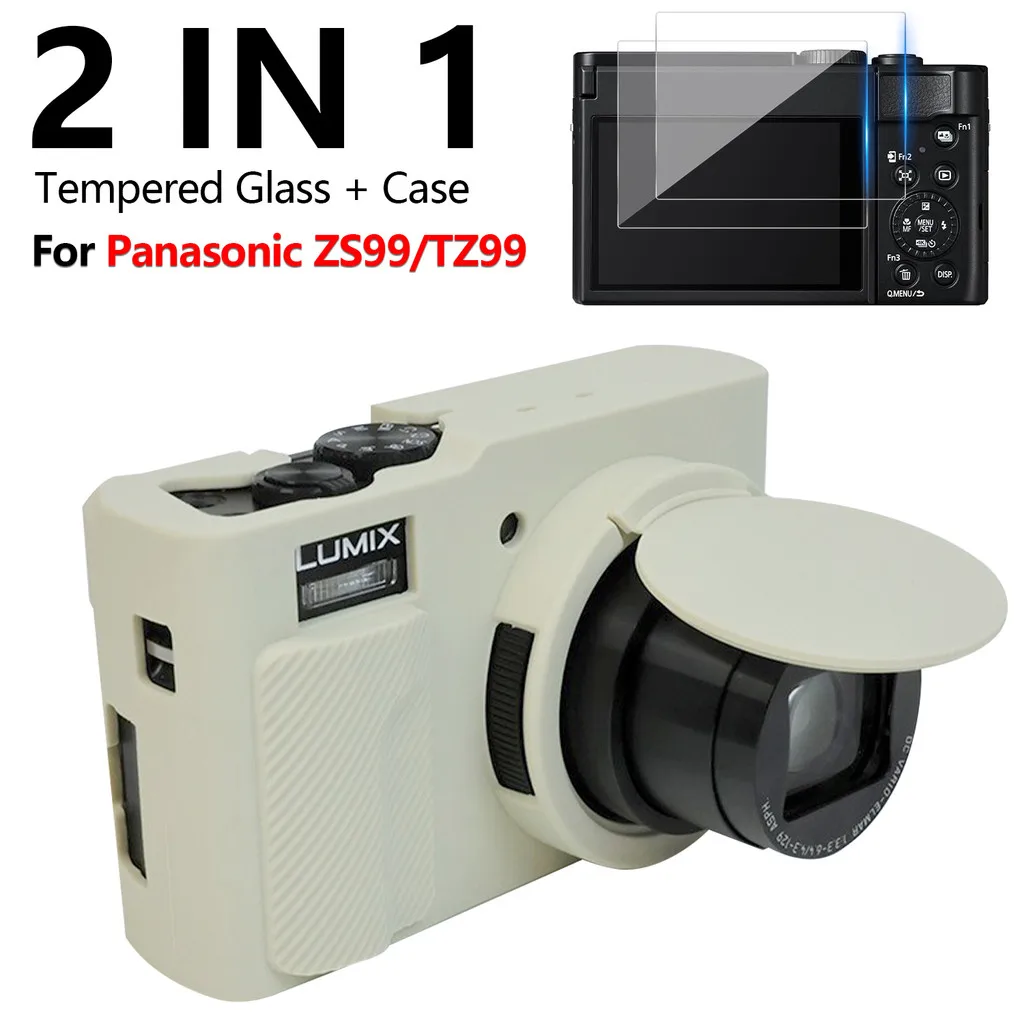 For Panasonic Lumix ZS99 TZ99 Camera Silicone Case Kit With 2Pcs Tempered Glass Screen Protector Film Camera Accessories