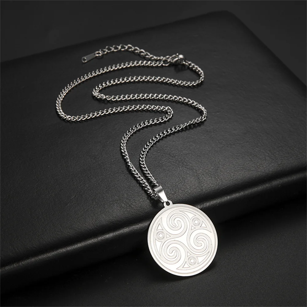 EUEAVAN Stainless Steel Triskelion Triple Spiral Symbol Pendant Necklace Punk Witchcraft Solomon Signet Necklaces Amulet Jewelry