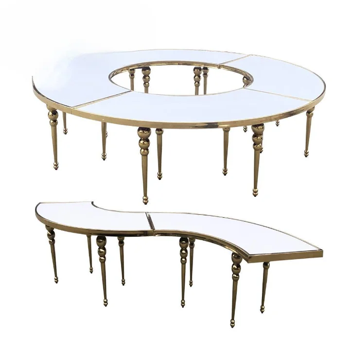 Luxury Stainless Steel Banquet Dining Dinner Glass Serpentine Wedding Table