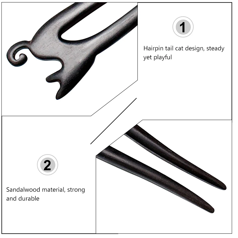 

Cute Cat Hairpin Wood Hair Stick Long Grip Black Color Women Accessories Retro Style Bun Hair Fork No Damage