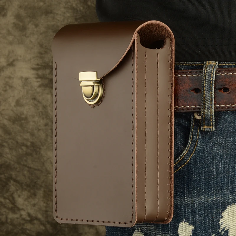 

Handmade Genuine Leather Triple Layer Waist Bag for Men Top Layer Cowhide Mobile Phone Bag Multi-layer Small Waist Bag