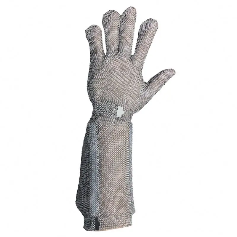 19Cm long cuffs 304L stainless steel chain mail mesh gloves butcher slaughter