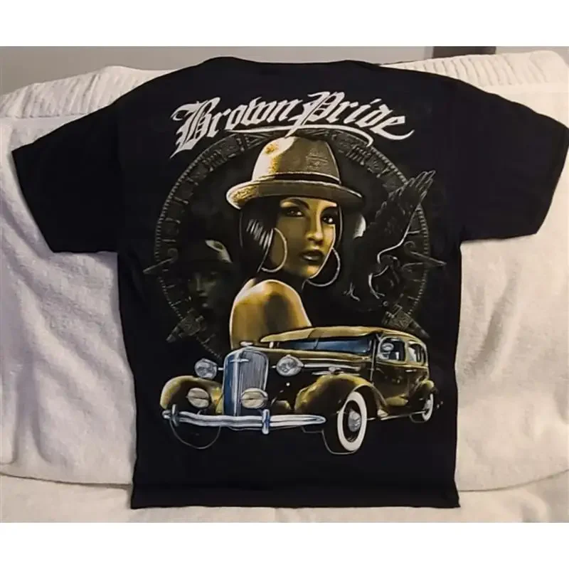 Brown Pride Aztec Calendar Eagle Gangster Car Chica Mexico T Shirt