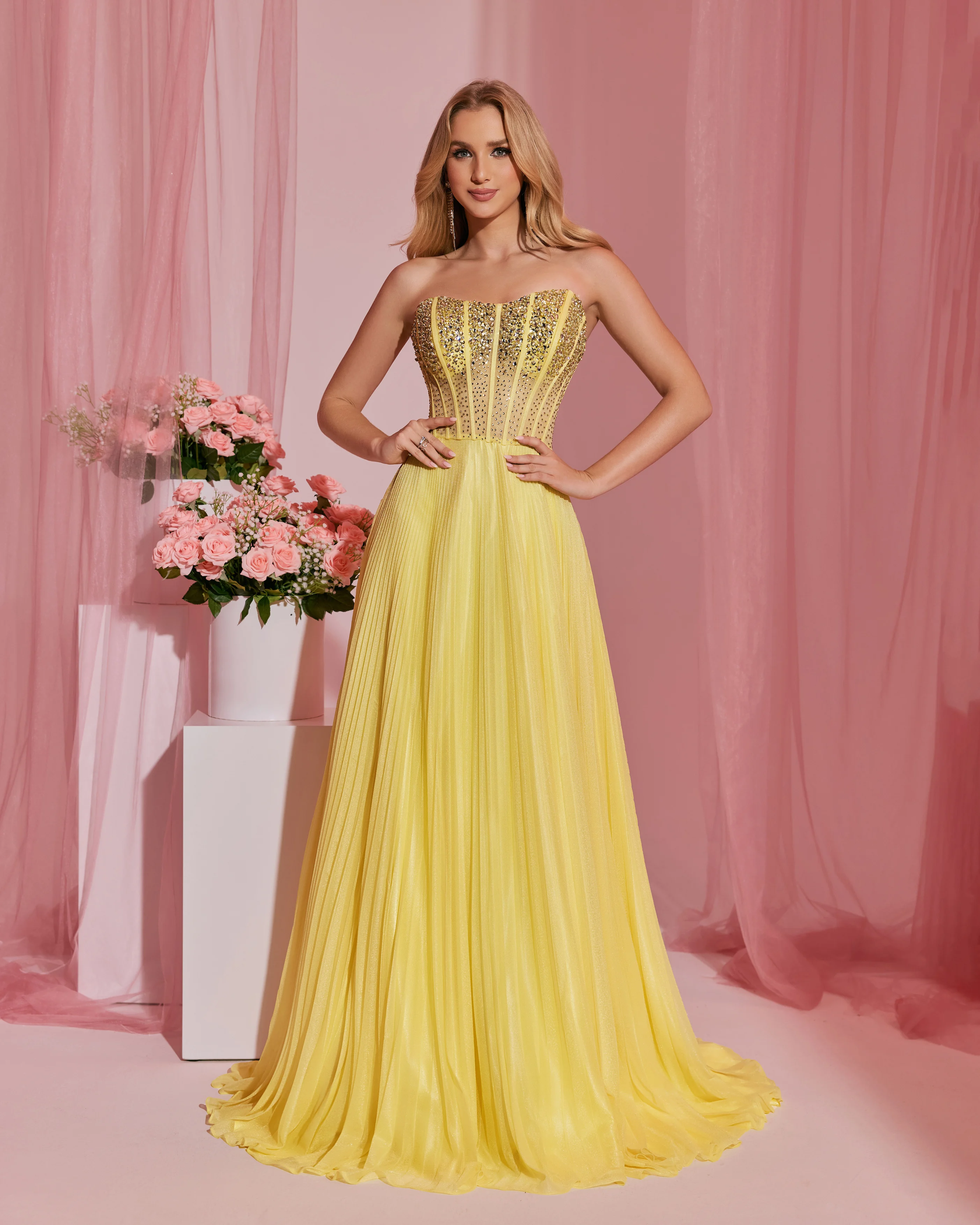 شاليمار تشانغ فساتين السهرة الصفراء الفاخرة حسب الطلب