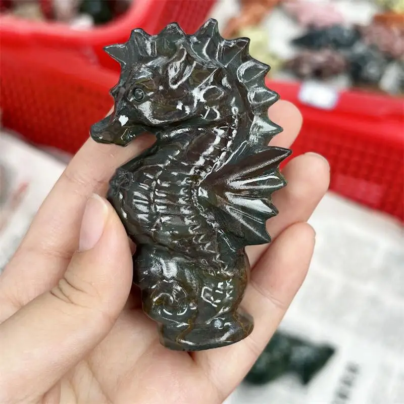 

Natural Picture Stone Seahorse Carving Healing Fengshui Animal Powerful Statue For Home Decoration Halloween Gift 1pcs