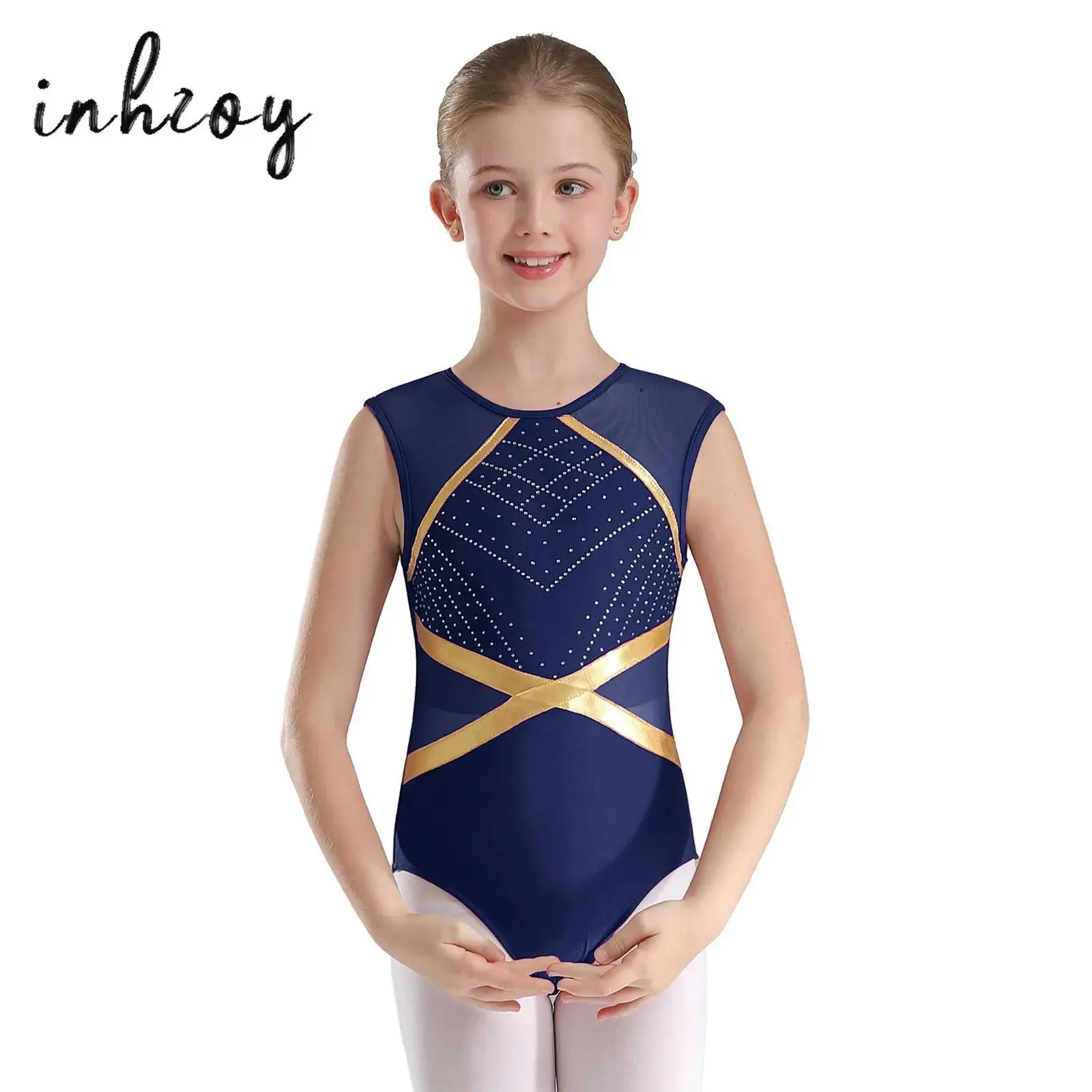 

Kids Girls Gymnastics Bodysuit Outfit Keyhole Back Sleeveless Leotard with Shorts and Hair Tie Headwear Set Ballet Dance Costume