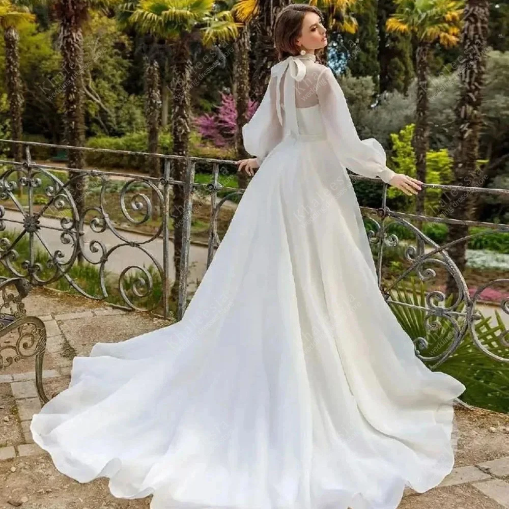 

Simple Wedding Dresses Graceful Bridal Gowns Long Puff Sleeves Robes High Neck Floor Length Vestidos De Novia Customized 2025