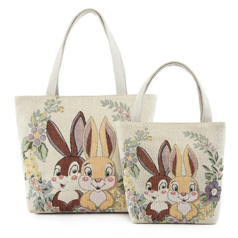 

Simple Cartoon Cat Flowers Canvas Bag Large Capacity Reusable Embroidery Tote Bags Women Shopping Bag