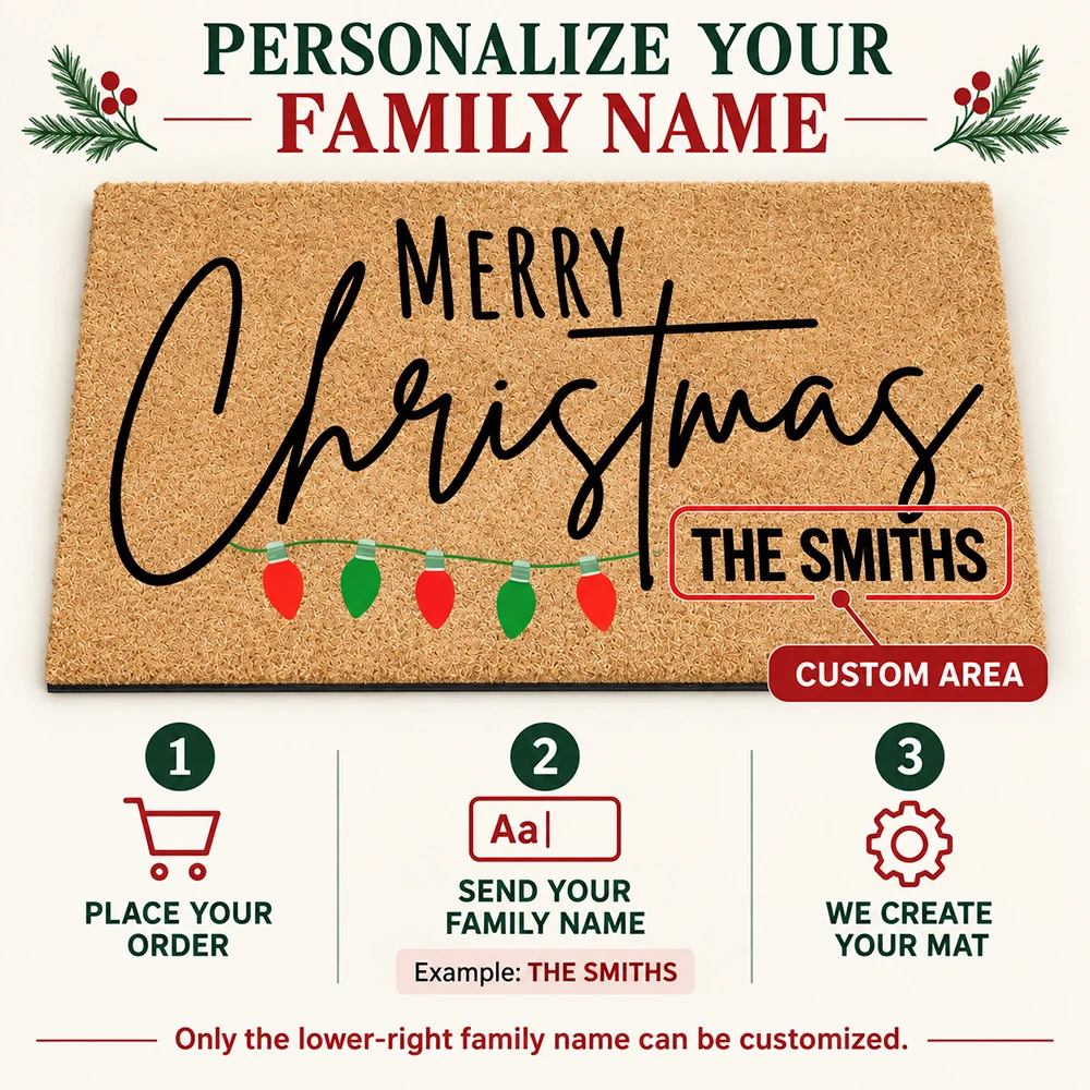 Personalized Christmas Doormat Custom Family Name Holiday Welcome Mat Indoor Entrance Floor Rug Housewarming Gift Home Decor
