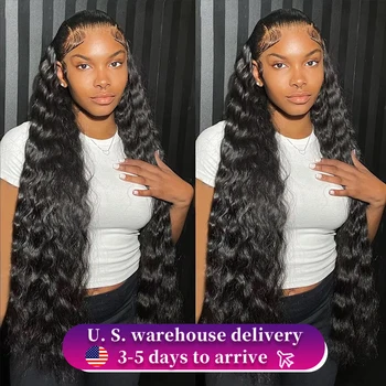 250% 30 38 40 Polegada 13x6 onda profunda hd peruca frontal do laço brasileiro 13x4 água onda solta kinky encaracolado perucas dianteiras do laço peruca de cabelo humano