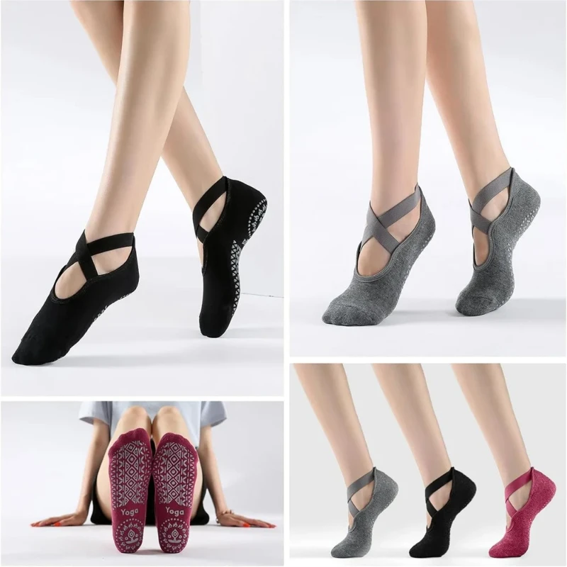 1 Pairs Yoga Socks for Women Silicone Non Slip Ballet Pilates Socks Cotton Ladies Backless Breathable Bandage Dance Sports Socks