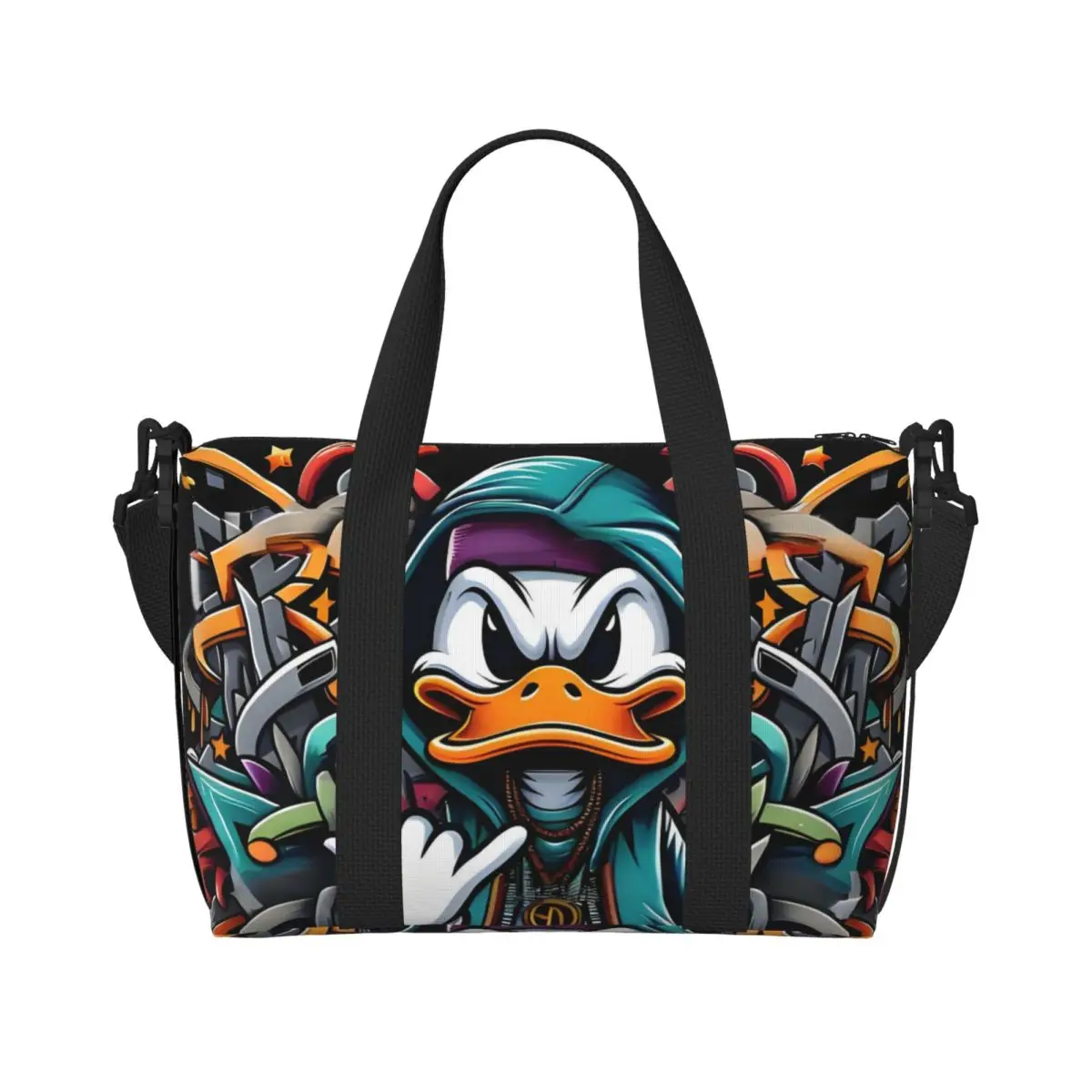 

Custom Large Funny Daffy Duck Tote Bag Women Cartoon Kawaii Anime Shopping Shoulder Beach Gym Travel Bag