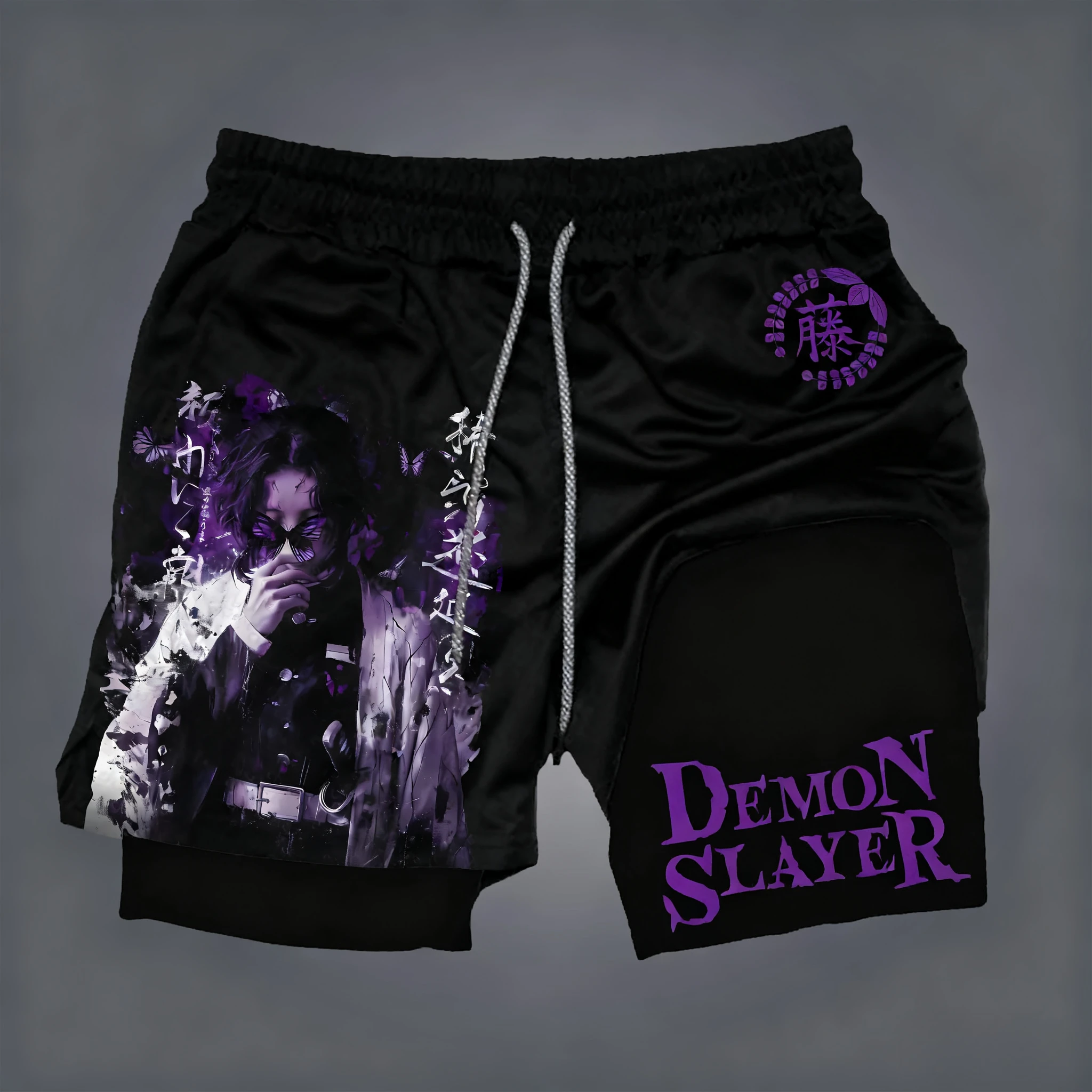 Demon Slayer Anime Print Double-layered Shorts, American Summer Fitness Men's and Women's Loose and Fashionable Shorts