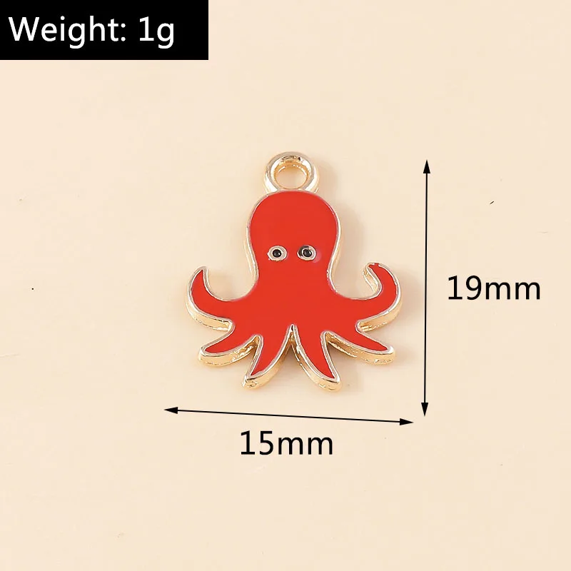 10pcs 15*19mm Cute Enamel Octopus Charms for Earrings Necklaces Ocean Animal Small Squid Pendant DIY Jewelry Making Accessories