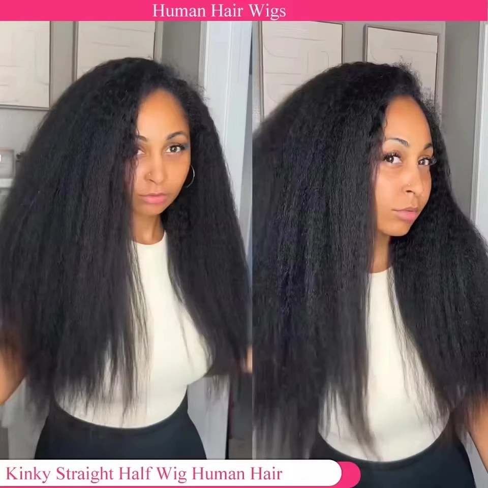 

Kinky Straight Lace Front Wigs Human Hair 180% Density Yaki Straight 7x5 Transparent HD Glueless Lace Wig Human Hair Wigs