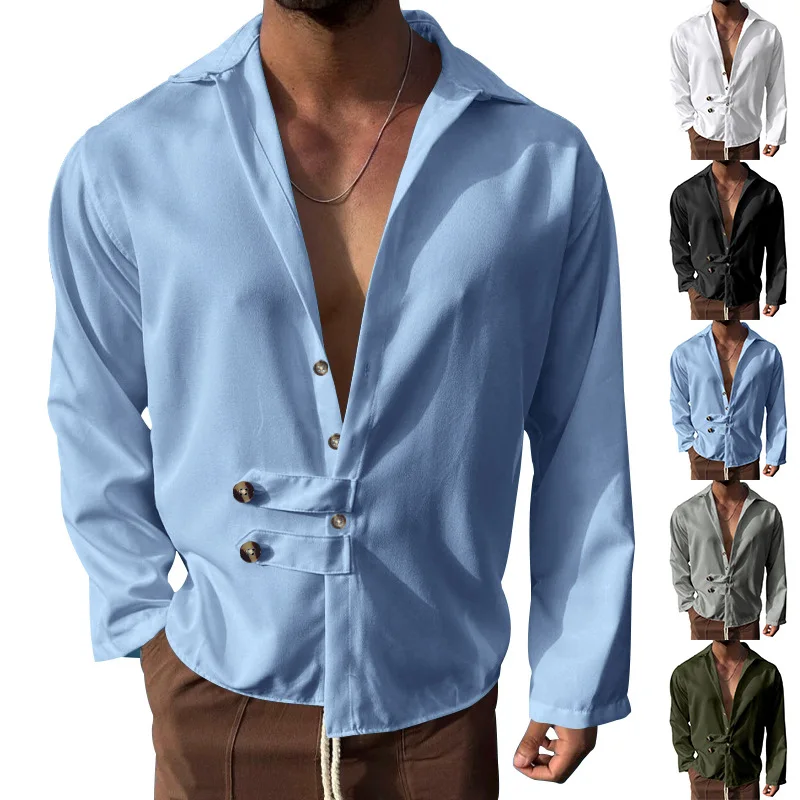 

2026 Men's Spring and Autumn Men's Long Sleeve Shirt Casual Loose Lapel Button Cardigan Shirt