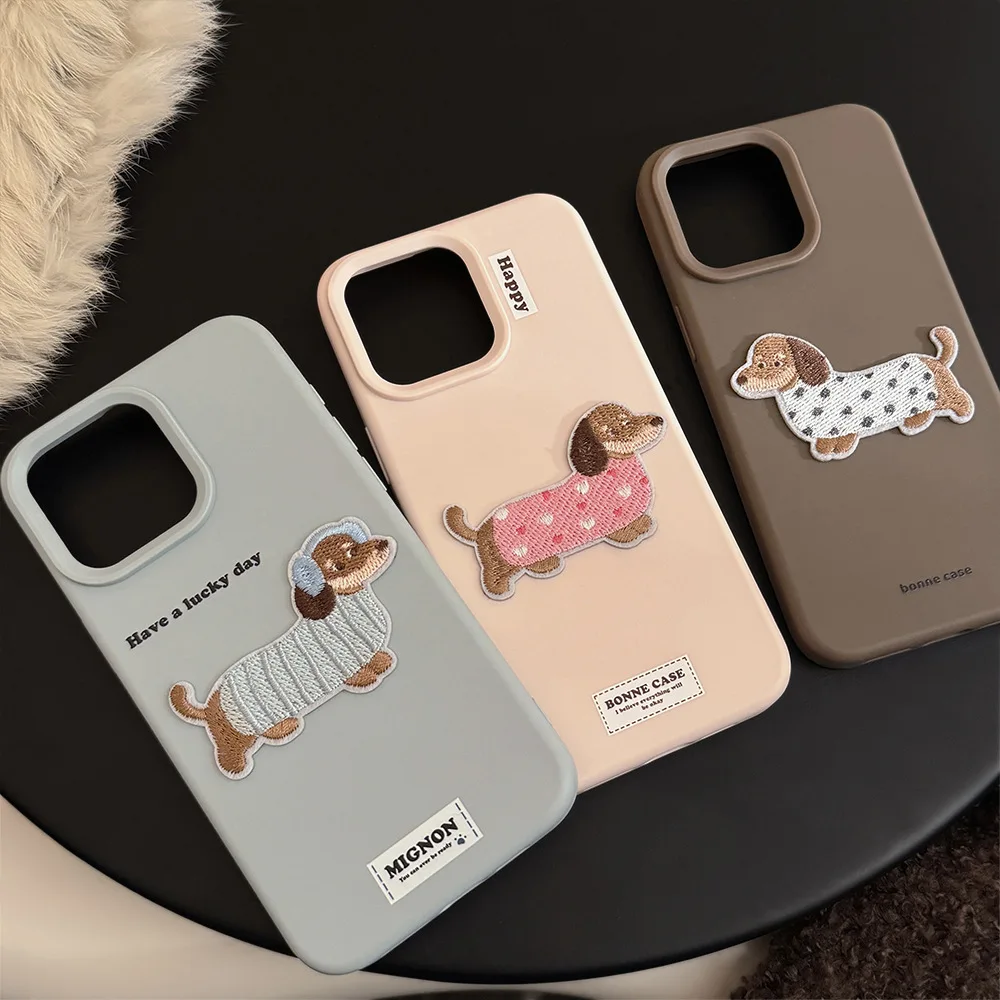 Ins cute embroidery sweater puppy shell for iphone 14 15 16 15promax 14pro 13 16pro 12 pro max plus 3d silicone soft phone case