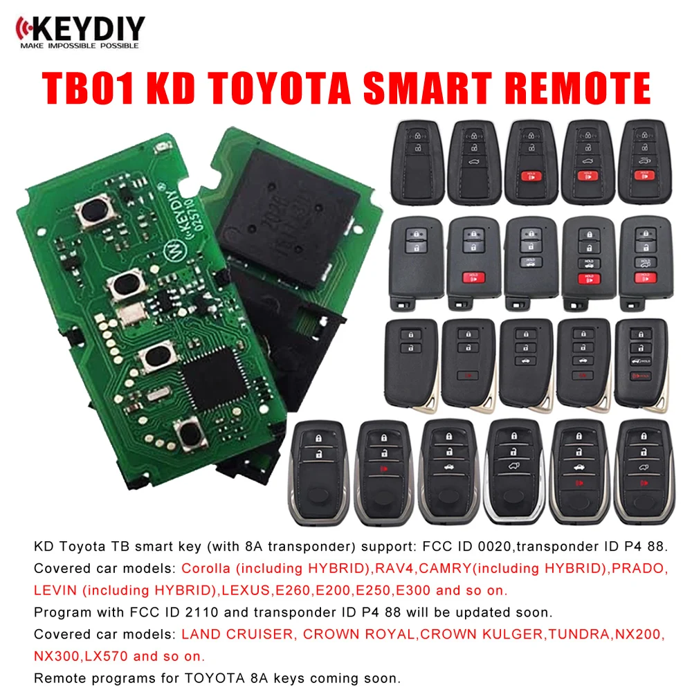 

KEYDIY TB01 KD Smart Key Universal Remote Control with 8A Transponder and Shell for Toyota Corolla RAV4 Camry/Lexus FCCID:0020