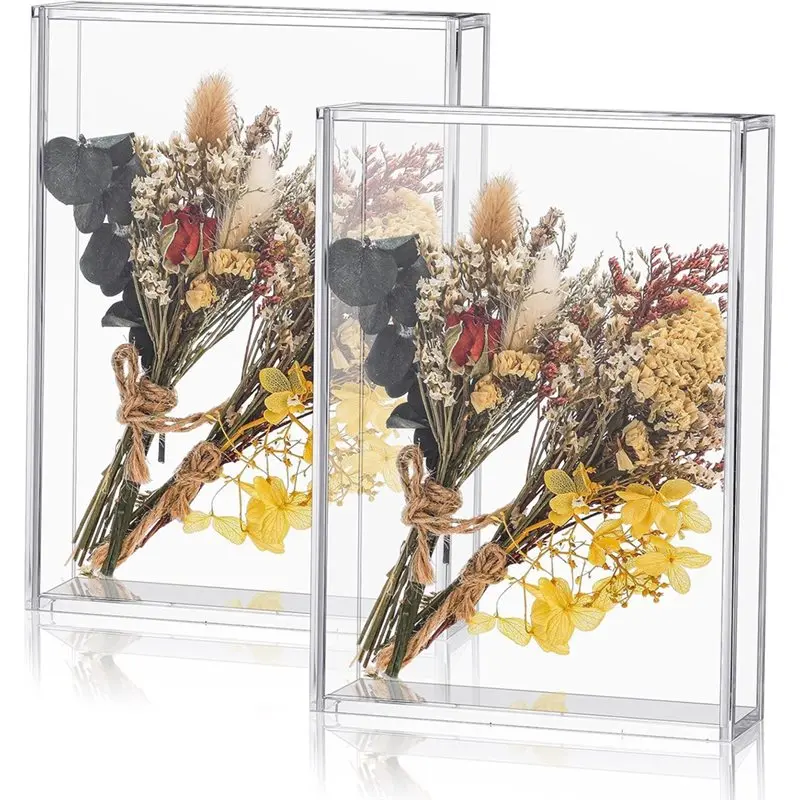 ABZV-DIY Frame Clear Display Cases 2 Pcs Acrylic Shadow Boxes Wedding Memory Dried Flower Container(5 X 7