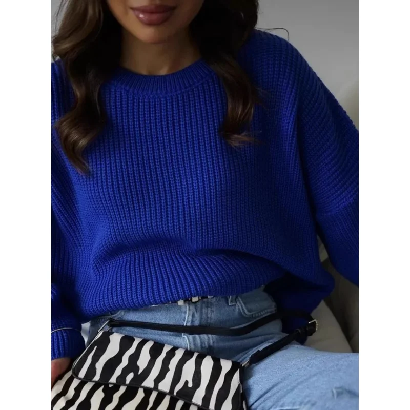 

Street Sle Свободный крой круглый свитер Ne Lazy Faion Трикотажный женский топ Long Sve Удобный повседневный яркий свитер Tead