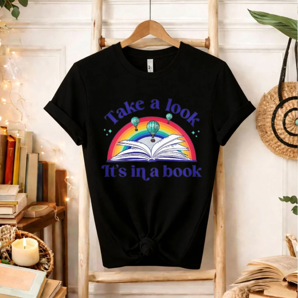 Rainbow Book Lover Women's Shirt Reading Bookish Tee Bookworm Librarian for Teachers Hipster Street Fashion Graphic Tshirts